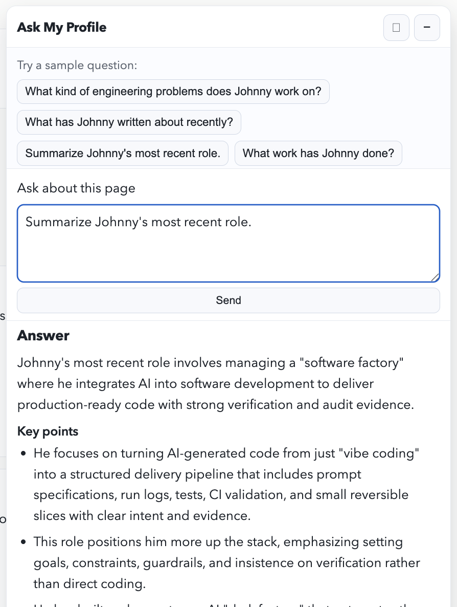 Explore chat panel layered over the profile preview